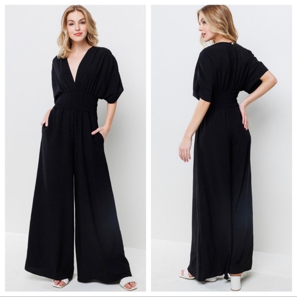 45 Fabulous Deep V- Neck Smocked Jumpsuit - Picture 3 of 3